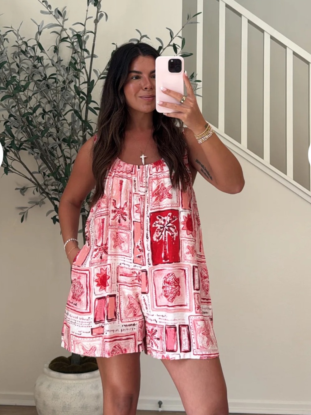 Promesa Pink and Red Printed Romper